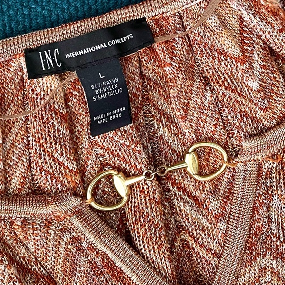 y2k Crochet Knit Top INC Sweater Metallic Embellished Disco Grandma Gold - Picture 16 of 16